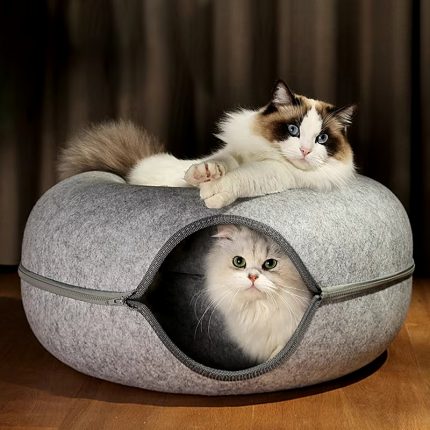 cat donut bed with tunnel